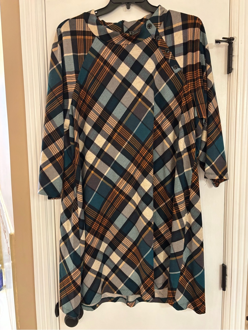JH Collectibles Teal Black Cream Plaid Casual Dress